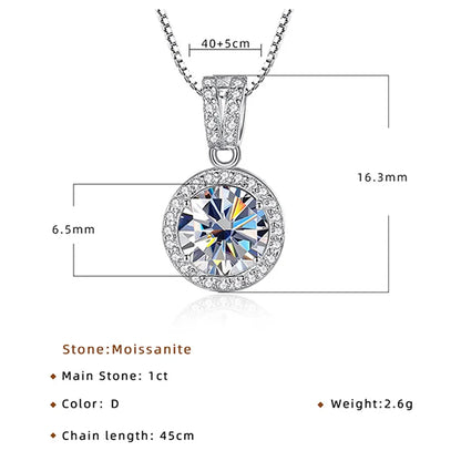 1 Carat Moissanite Diamond Pendant Necklaces For Women 925 Sterling Silver