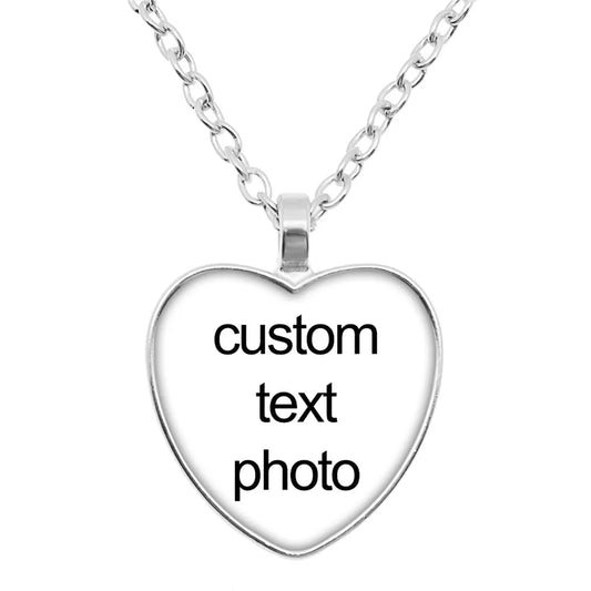 Personalized Custom Heart Shape Pendant Necklace - Glass Cabochon Jewelry