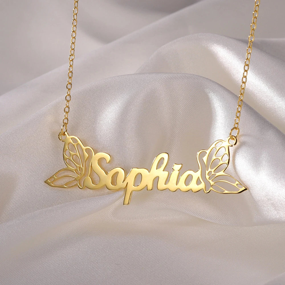 Personalized Name Customized Necklace, Two Exquisite Butterfly