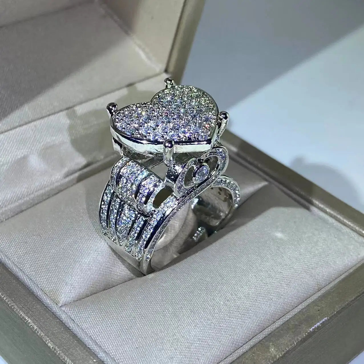 S925 Silver Exquisite Heart 5A Micro Pave Cubic Zirconia Ring