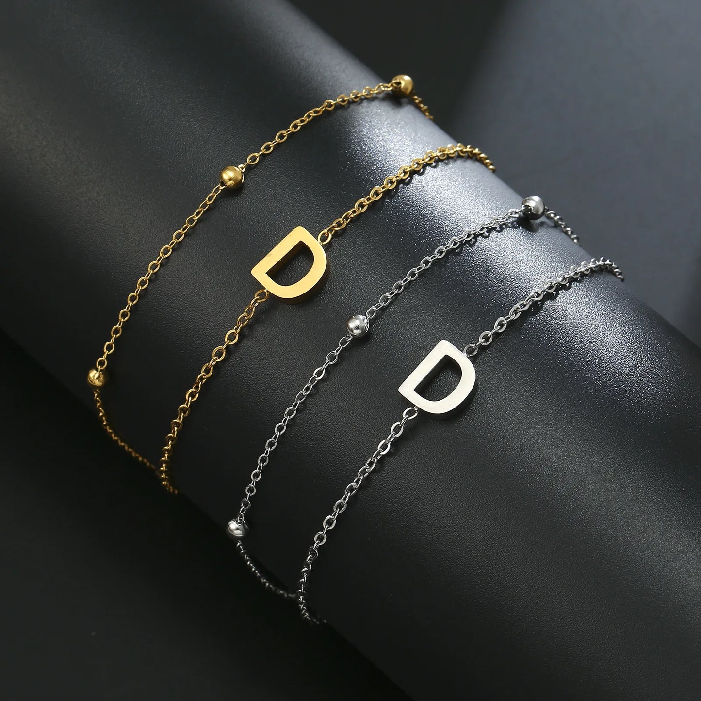 New Fashion A-Z Letter Double Layer Bracelets Simple Stainless