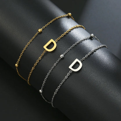 New Fashion A-Z Letter Double Layer Bracelets Simple Stainless