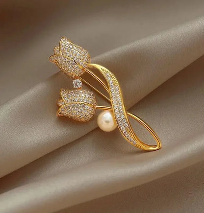 Luxury Snowflake Pearl Crystal Brooch For Women's Jewelry