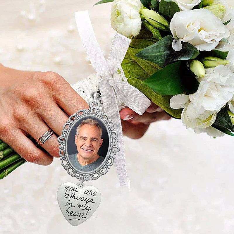 Wedding Bouquet Photo Brooches With Angel Wing Photo Frame Pendant for Bride Groom