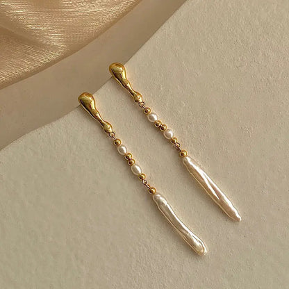 14K Gold Filled Tassel Pearl Stud Earrings for Women