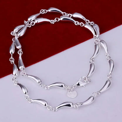 S925 Silver Water Drop Necklace Earrings Bracelet Jewelry Sets