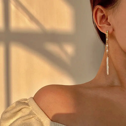 14K Gold Filled Tassel Pearl Stud Earrings for Women