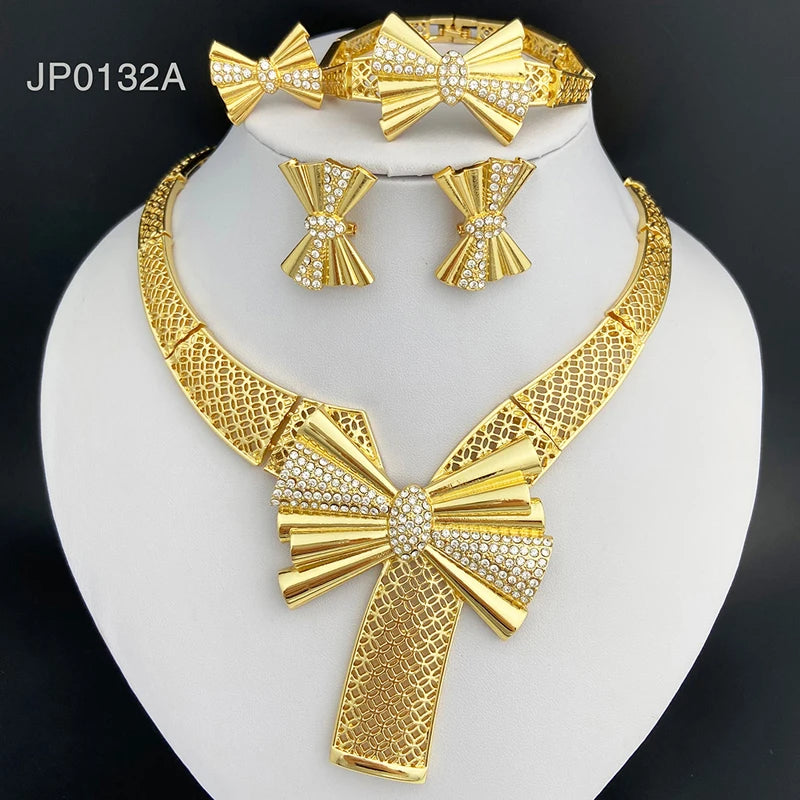 Italy 18K Gold Plated Women’s 4pcs  Bowknot Jewelry Classic Set