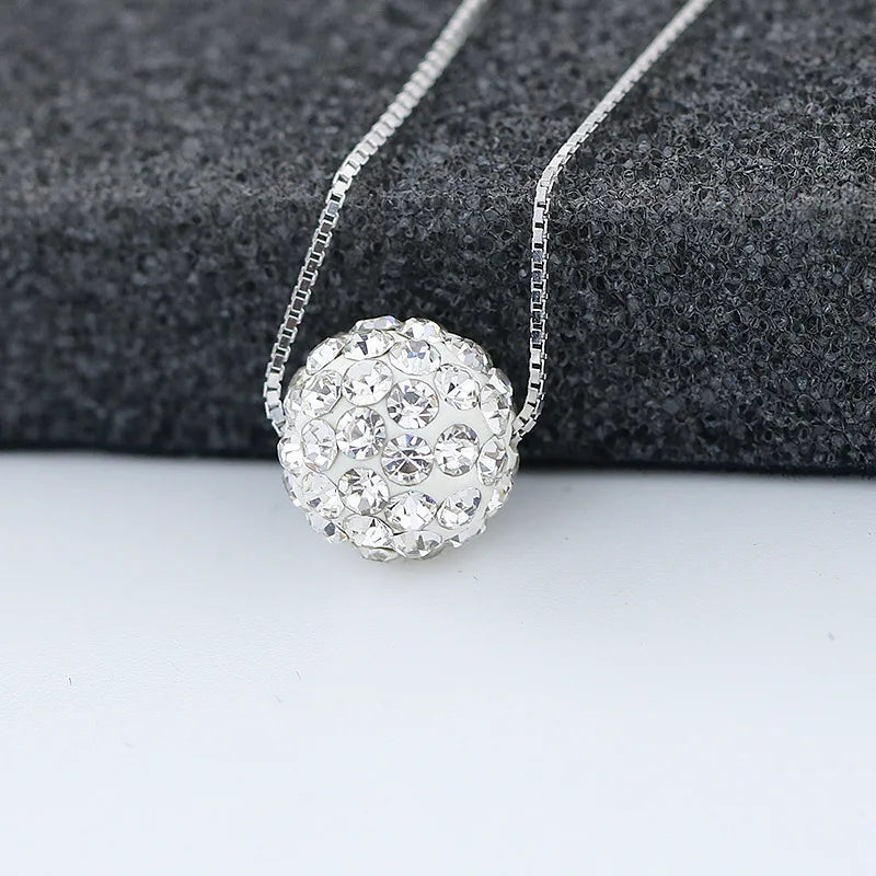S925 Pure Silver Necklace – Elegant Crystal Ball Chain Design