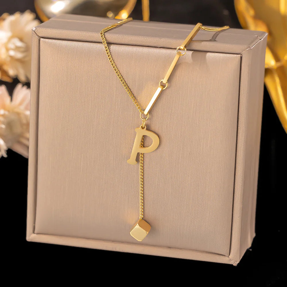 Initial Letter Stainless Steel Pendant Necklace for Women