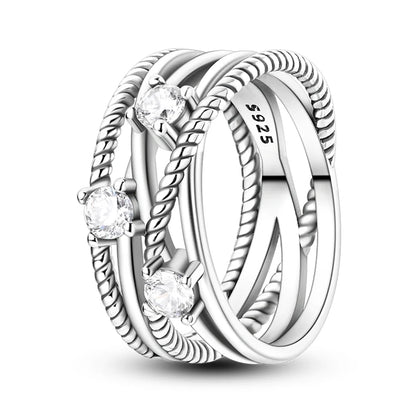 925 Sterling Silver Geometric Overlapping Zircon Rings