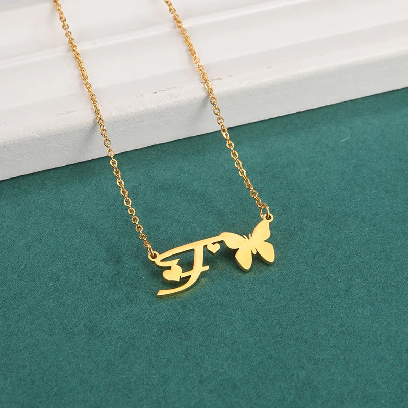 New Fashion 26 Initials Letter Pendant Butterfly Necklace