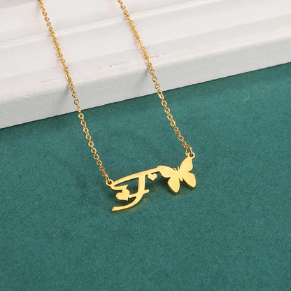 New Fashion 26 Initials Letter Pendant Butterfly Necklace