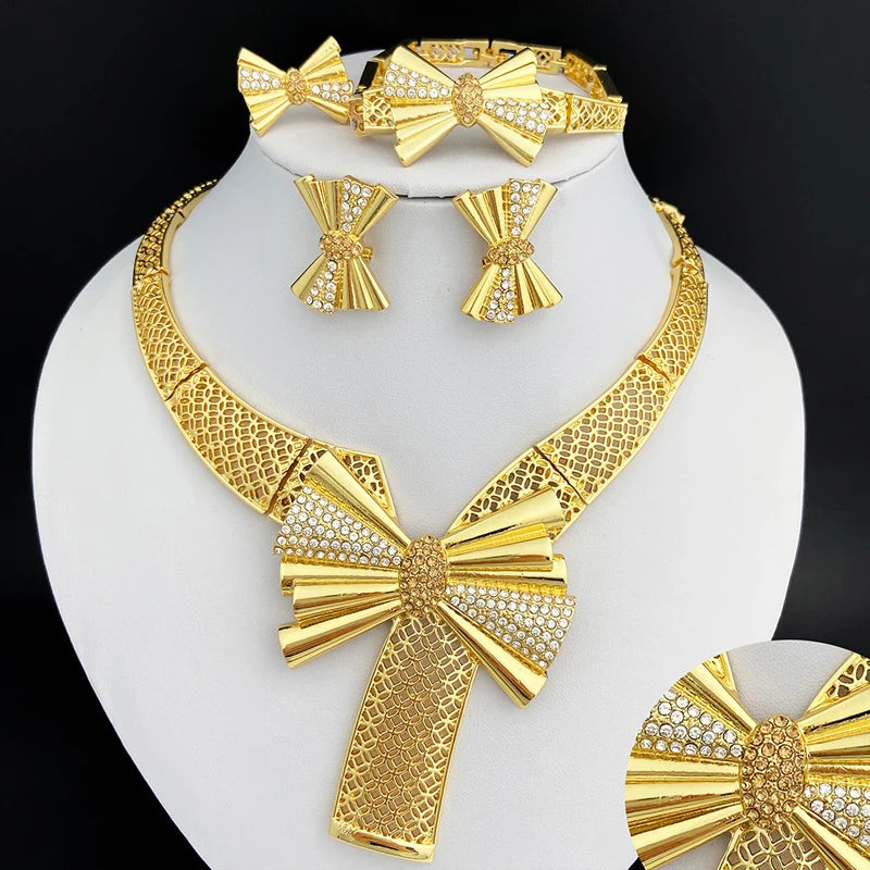 Italy 18K Gold Plated Women’s 4pcs  Bowknot Jewelry Classic Set