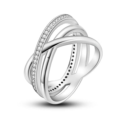925 Sterling Silver Geometric Overlapping Zircon Rings