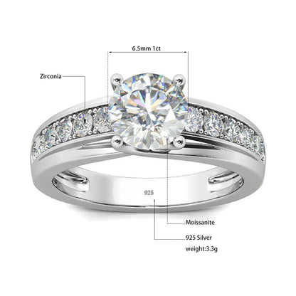 1 Carat Moissanite Ring for Women 925 Silver, Rhodium Plated, Certified Jewelry
