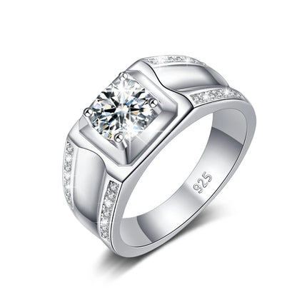 1CT 6.5MM Moissanite Men’s Engagement Ring in 925 Sterling Silver with Certificate