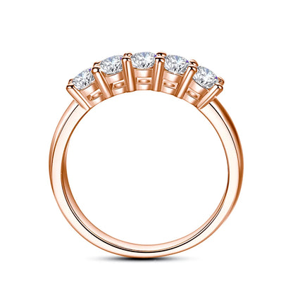 5 Stone Moissanite Ring Silver 925 100% Rose Gold Plated