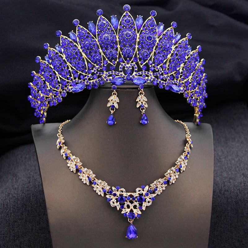 Royal Queen Champagne Tiara and Crown Bridal Jewelry Sets For Women