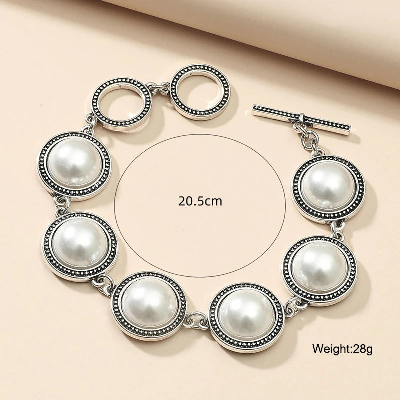Fashion Boho Vintage Round Pearl Bracelets Bangles For Women
