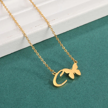 New Fashion 26 Initials Letter Pendant Butterfly Necklace