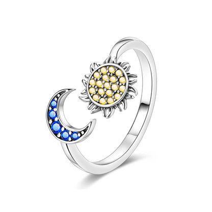 925 Silver Color with Blue Zircon Butterfly Leaf Flower Rings