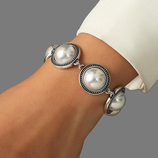 Fashion Boho Vintage Round Pearl Bracelets Bangles For Women