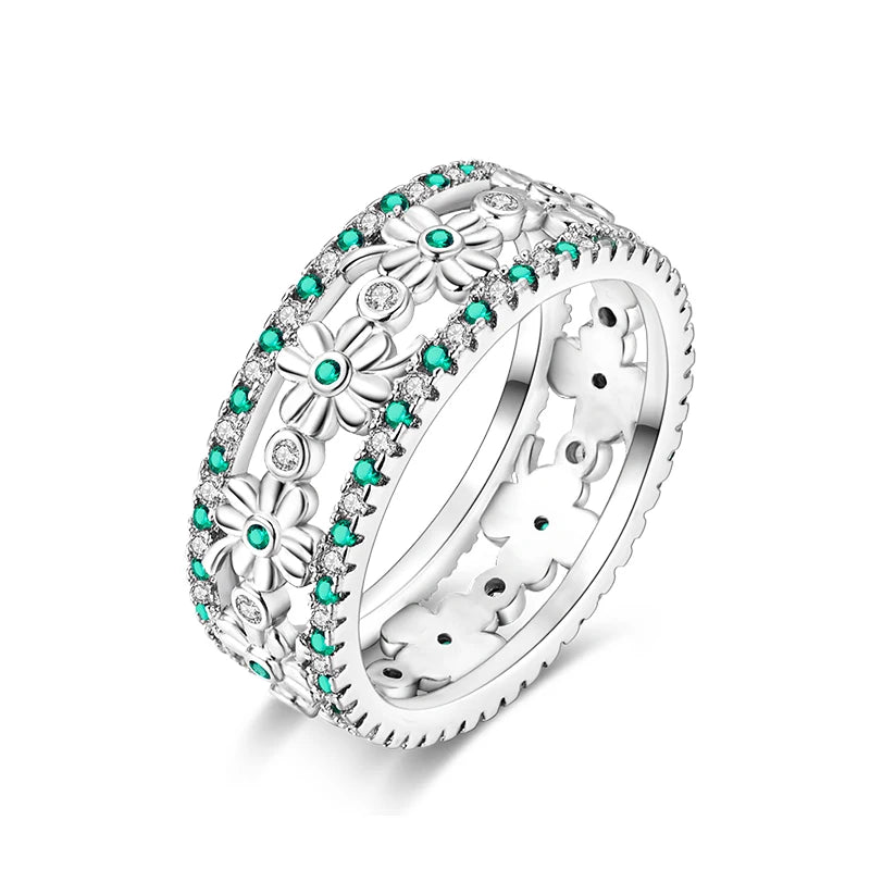 925 Silver Hollow Ring Size 6-9 Flower Sun Design