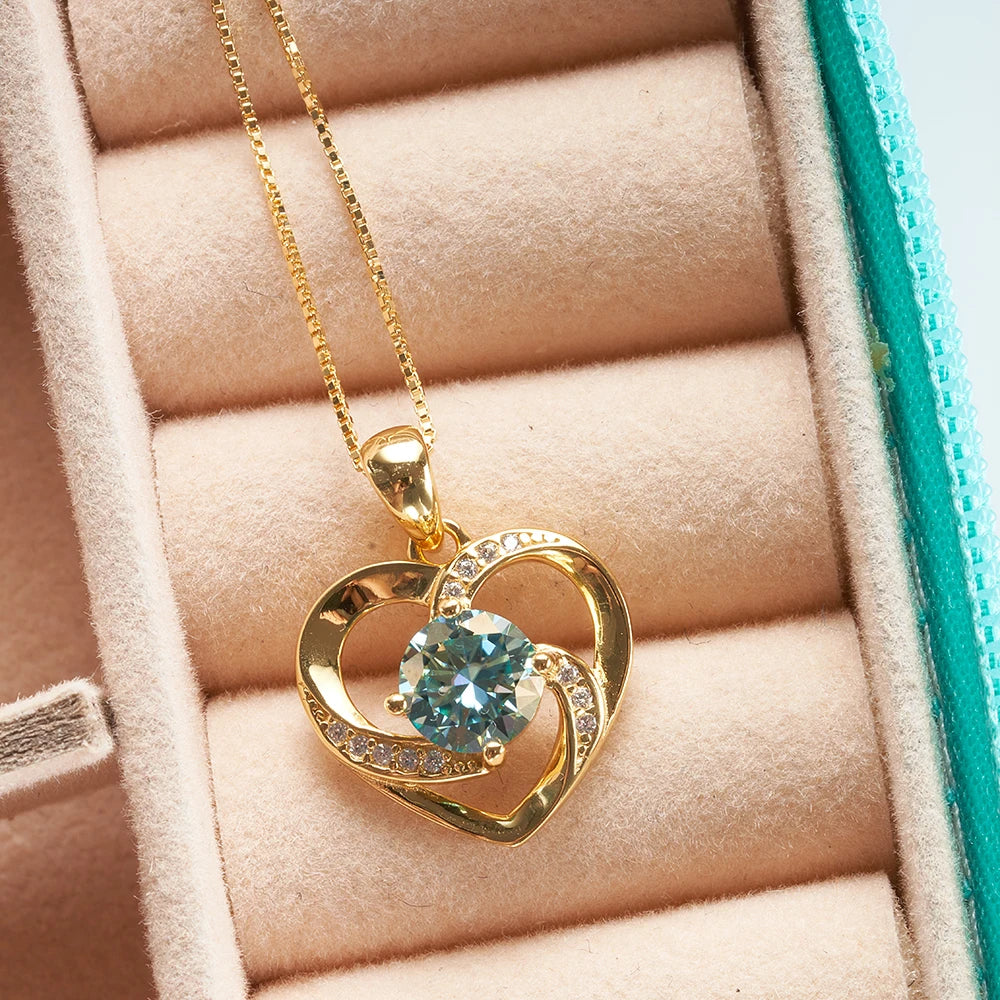 1 Carat Moissanite Pendant Necklace Silver Gold Color S925 Silver Jewelry