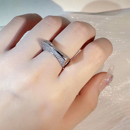 925 Sterling Silver Irregular Hollow Out Diamond Ring