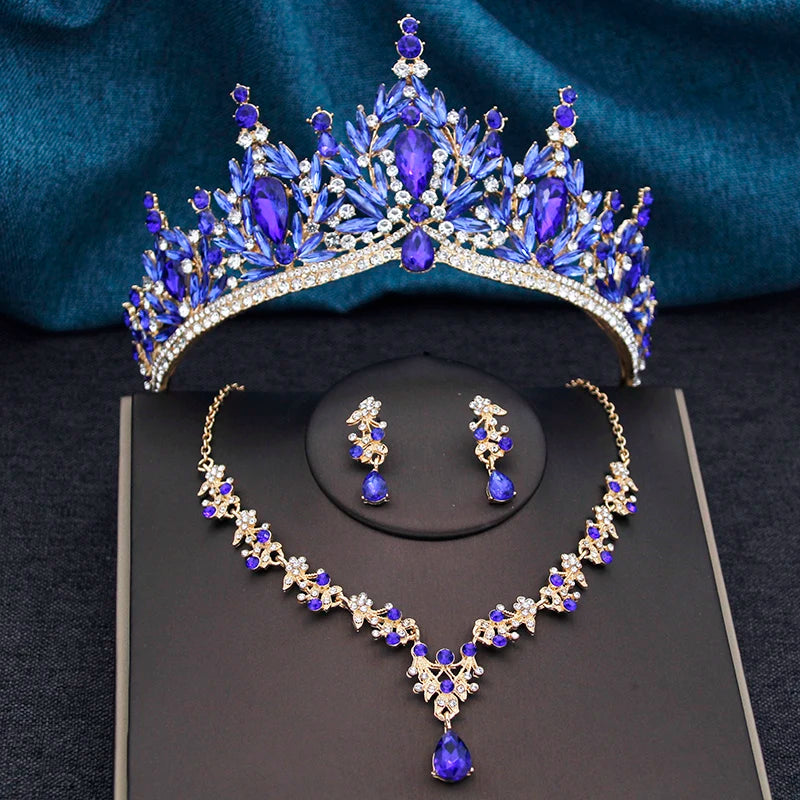 Princess Crown Bridal Jewelry Set for Women – Tiaras, Necklace & Earrings