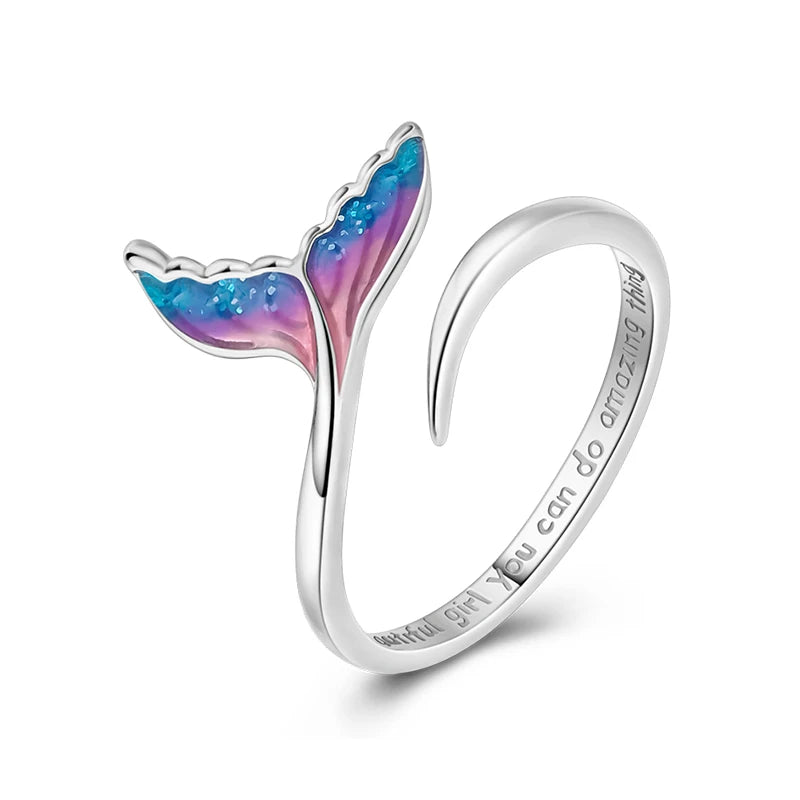 925 Silver Color with Blue Zircon Butterfly Leaf Flower Rings