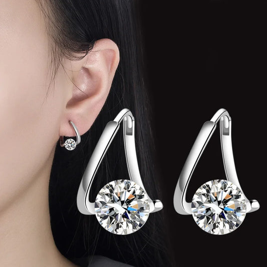 925 Sterling Silver Geometric Zircon Earrings for Women