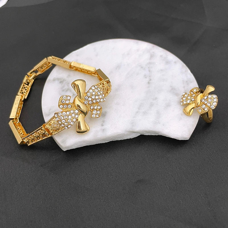 Italy 18K Gold Plated Women’s 4pcs  Bowknot Jewelry Classic Set