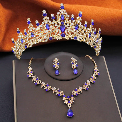 Elegant Bride Tiara and Necklace Earrings Set – 3 PCS Jewelry for Weddings Birthdays