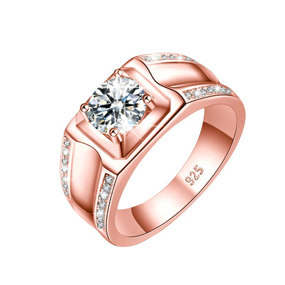 1CT 6.5MM Moissanite Men’s Engagement Ring in 925 Sterling Silver with Certificate