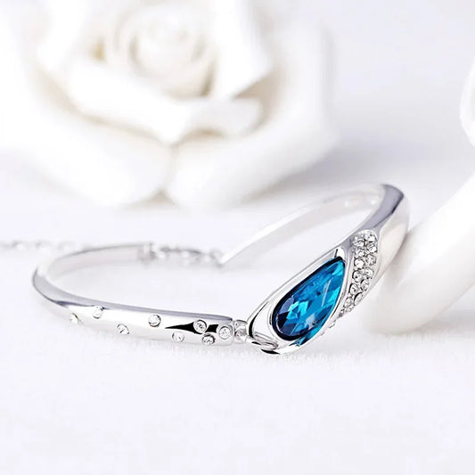 Elegant 925 Sterling Silver Blue Crystal Bracelet for Women – Perfect Jewelry Gift