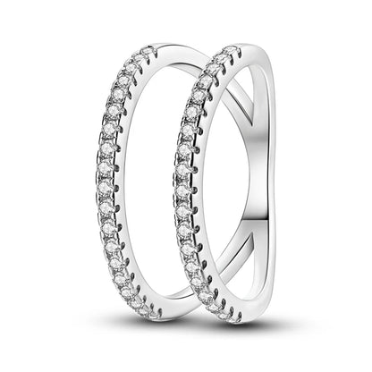 925 Sterling Silver Geometric Overlapping Zircon Rings