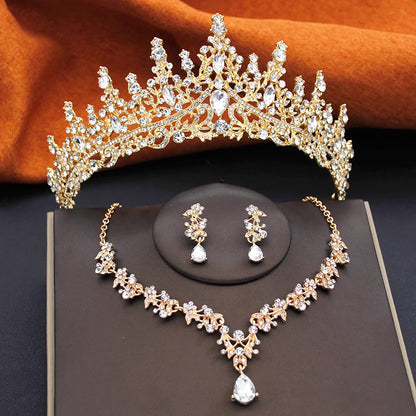 Elegant Bride Tiara and Necklace Earrings Set – 3 PCS Jewelry for Weddings Birthdays