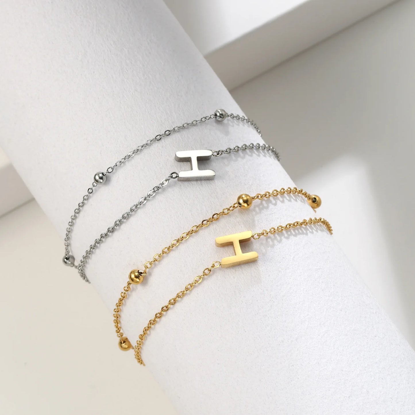 New Fashion A-Z Letter Double Layer Bracelets Simple Stainless