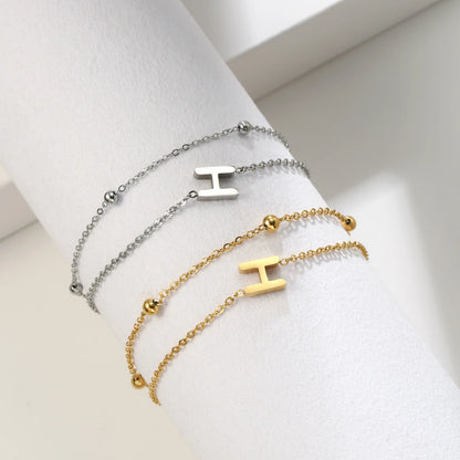 New Fashion A-Z Letter Double Layer Bracelets Simple Stainless