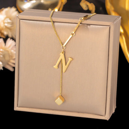 Initial Letter Stainless Steel Pendant Necklace for Women