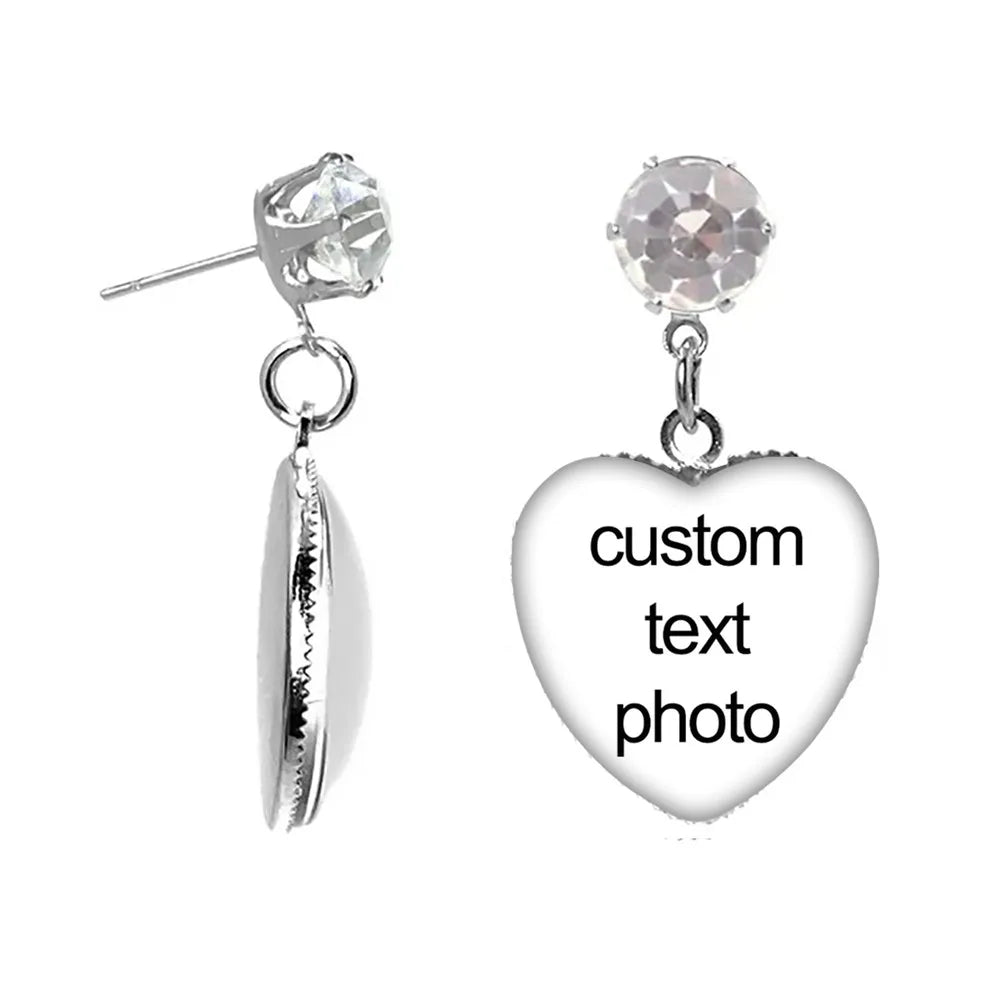 Custom Photo Heart-Shaped Drop Earrings