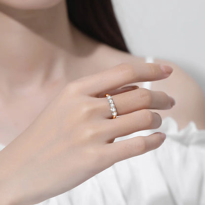 5 Stone Moissanite Ring Silver 925 100% Rose Gold Plated