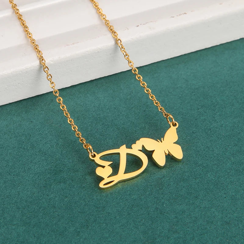 New Fashion 26 Initials Letter Pendant Butterfly Necklace