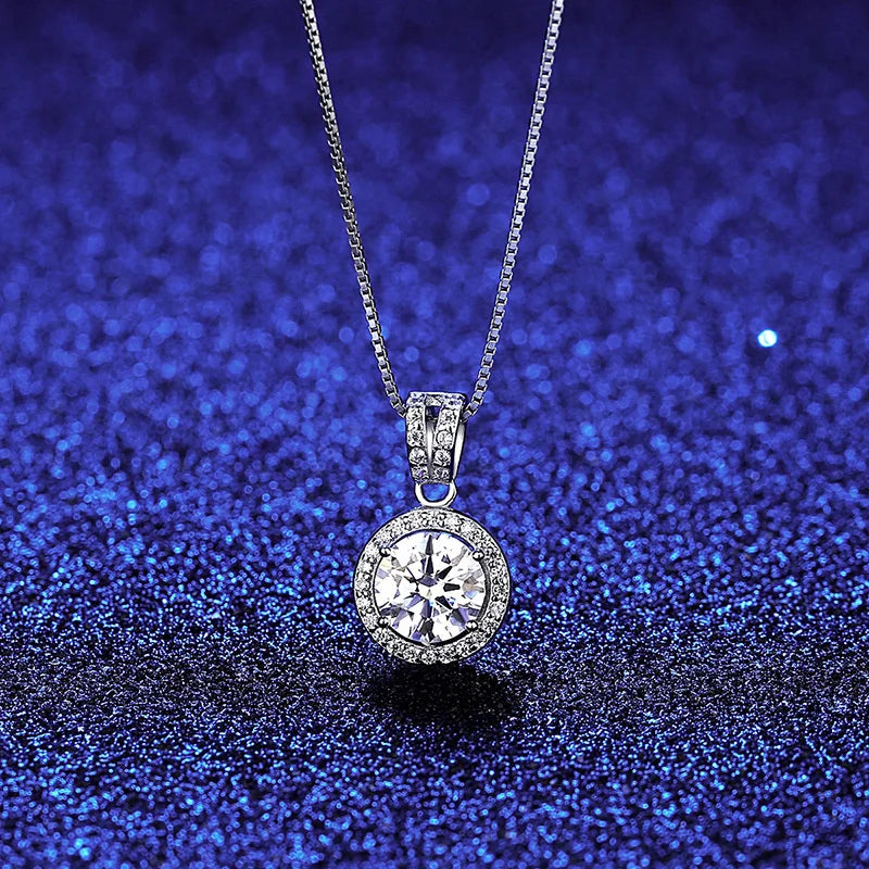 1 Carat Moissanite Diamond Pendant Necklaces For Women 925 Sterling Silver