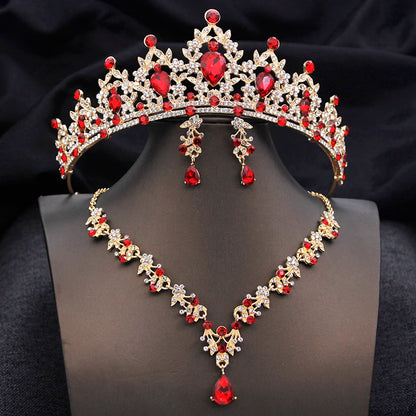 Opal Blue Princess Bridal Jewelry Set – Tiara Crown Necklace Earrings
