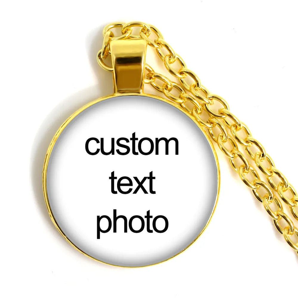Custom Crystal Angel Wing Photo Necklace Personalized Glass Cabochon Pendant