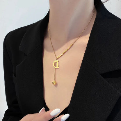Initial Letter Stainless Steel Pendant Necklace for Women