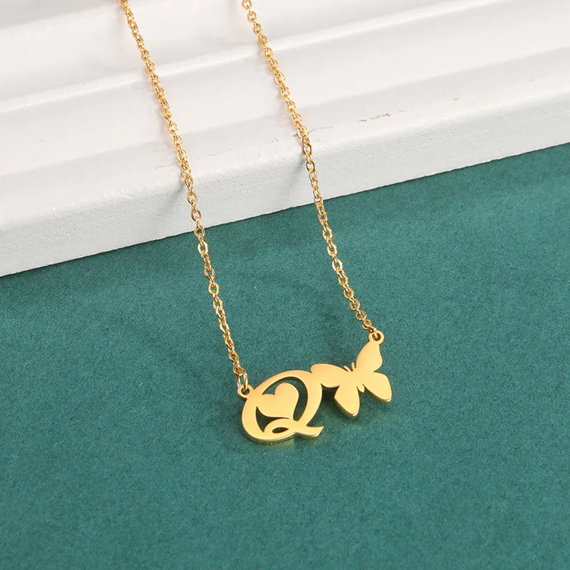 New Fashion 26 Initials Letter Pendant Butterfly Necklace
